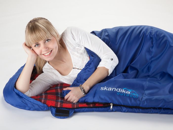 Skandika Dundee sac couchage flanelle zip à gauche bleu