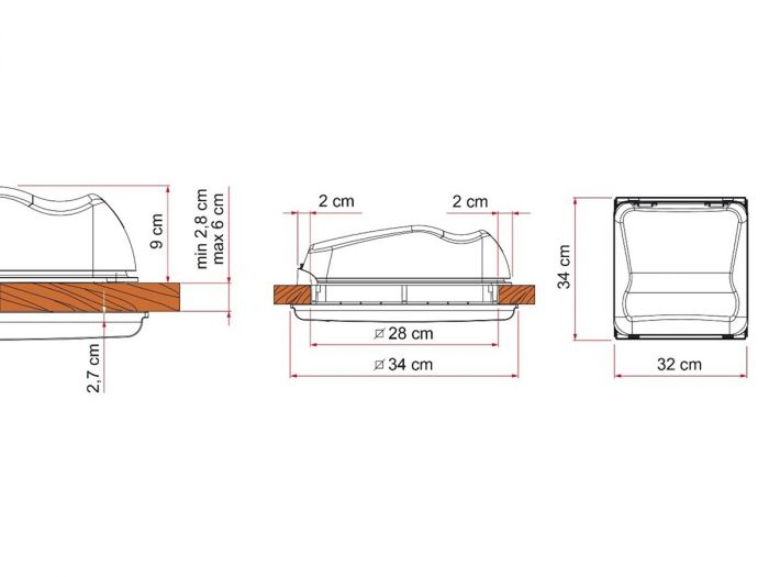  MPK Lanterneau pour toit de caravane ou camping-car 28 x 28 cm