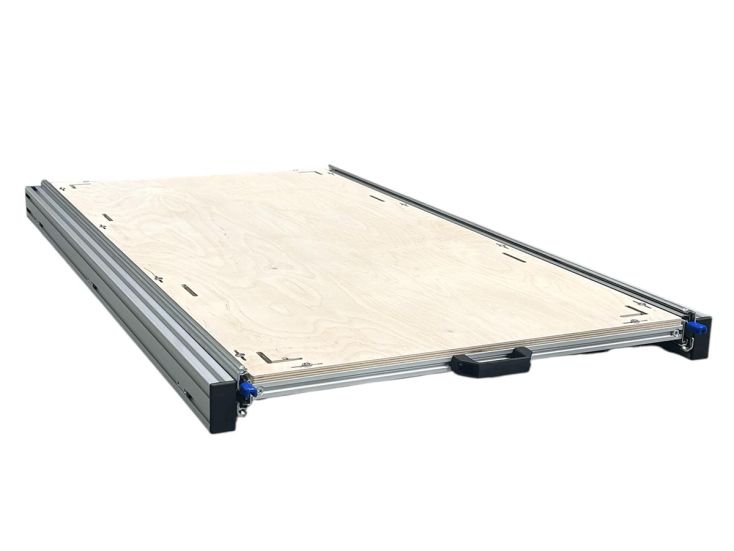 plateau coulissant en aluminium 120x60 cm avec planche multiplex