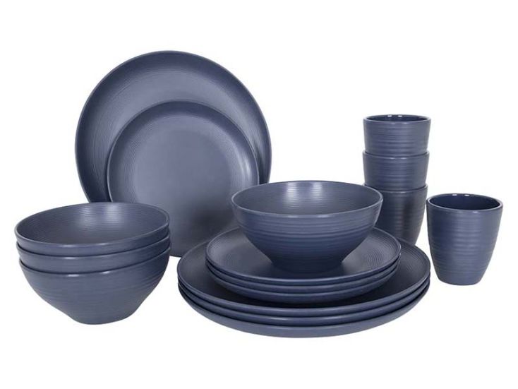 Bo-Camp Industrial Vaisselle Orville Mélamine 16 Pièces - Bleu