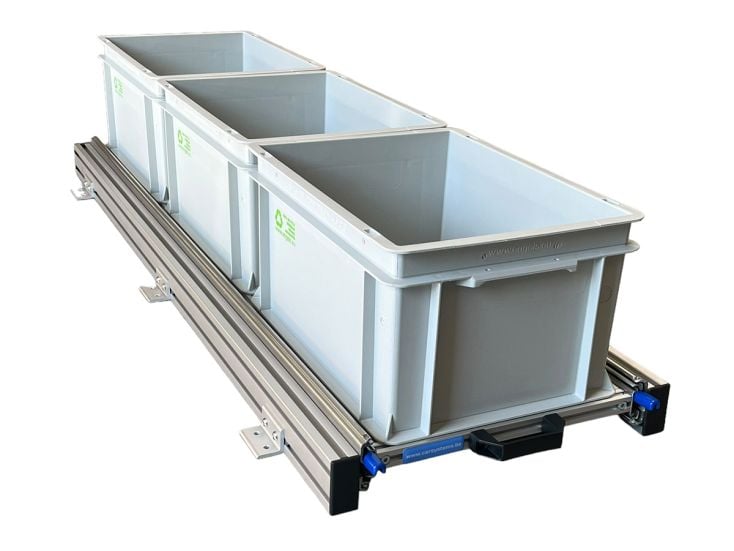 Plateau coulissant aluminium 120x30 cm avec 3 bacs