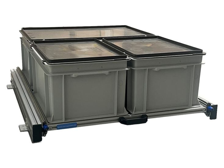 Plateau coulissant alu 80x60 cm 3 bacs avec couvercle