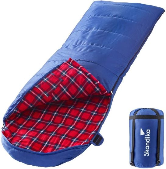 Skandika Dundee sac couchage flanelle zip à gauche - bleu