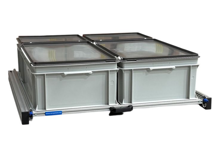 plateau coulissant 90x80 cm avec 4 bacs avec couvercle