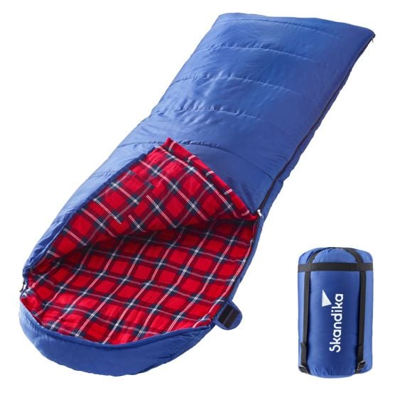 Skandika Dundee sac couchage flanelle zip à gauche - bleu