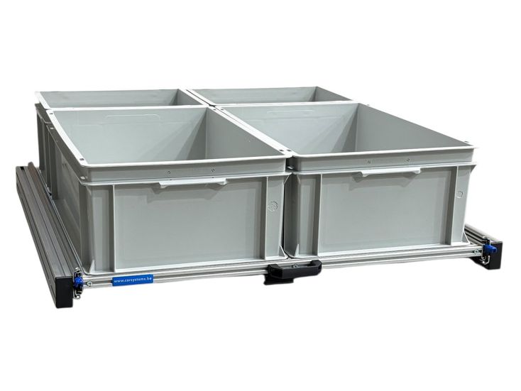 plateau coulissant en aluminium 90x80 cm avec 4 bacs ouverts