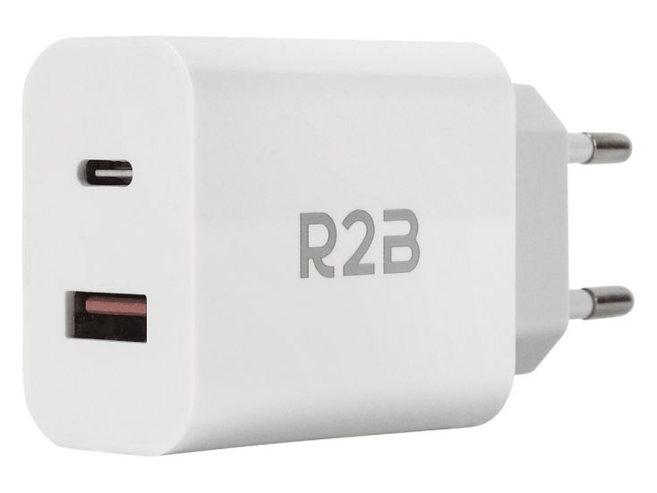 R2B Chargeur 20W Blanc USB A & USB C