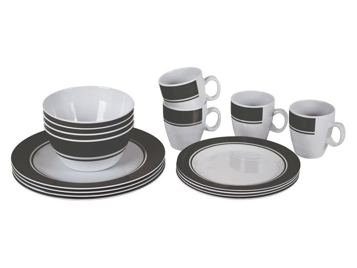 Bo-Camp Vaisselle Classique Mélamine 16 Pièces Gris/Blanc
