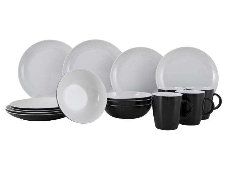 Gimex Solid Line Vaisselle 16 Pièces - Noir/Blanc