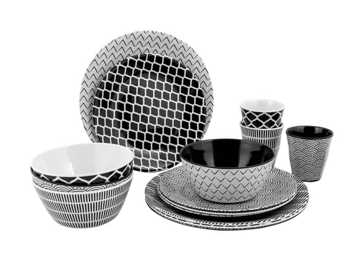 Bo-Camp Mix & Match Vaisselle 16 Pièces - Noir/Blanc