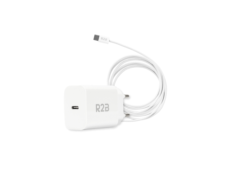 R2B Câble USB‑C Blanc 1 mètres avec Adaptateur USB‑C