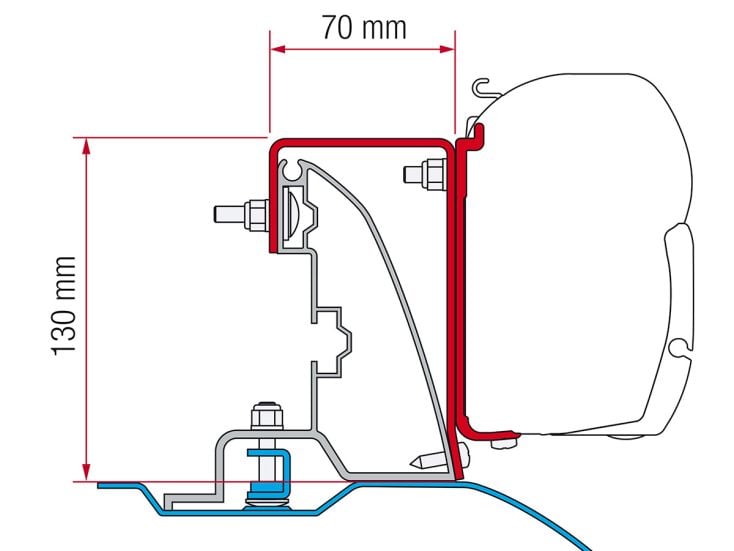 Fiamma F45 adaptateur Ducato H2 Roof Rail >2006